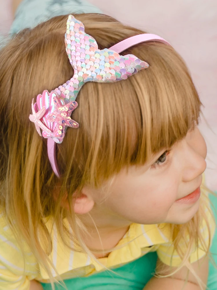 Niedliches Meerjungfrauen-Stirnband für Mädchen, Prinzessin, Geburtstagsparty, Haarband, Festival, Cosplay, DIY-Haarschmuck, Geschenk für Frauen – Detail 5