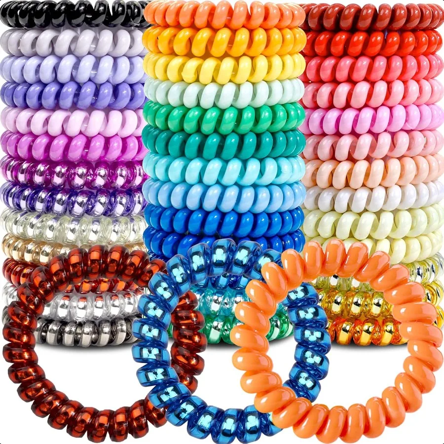 

Spiral Hair Ties 40 Pack No Crease Multi Color Waterproof Phone Cord Hair Coils Hair Elastic Ties Hair Accories for Women Girls