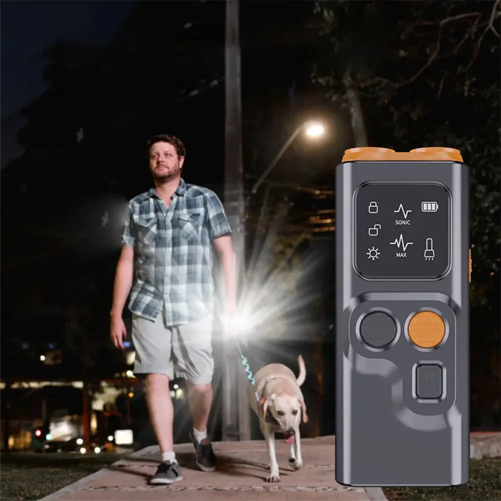 

Dog Bark Deterrent Device with Dual Ultrasonic Emitter, Anti-Bark Device for Dog Training Aid with Ultra-Bright LED Flashlight
