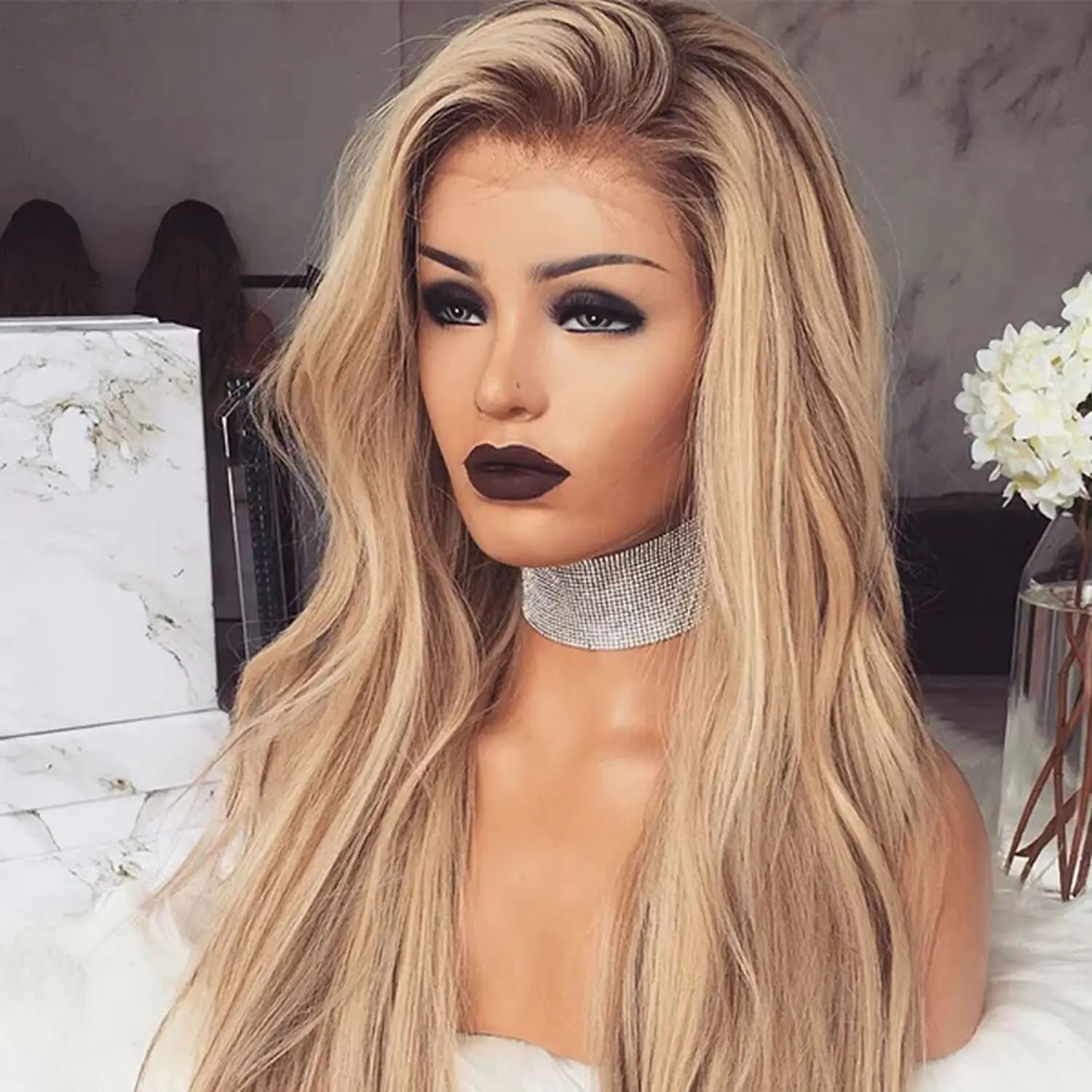 Glueless Wig Trendy 13*4 HD Free Part Ombre Warm Blonde HD Transparent Lace Front Wig Women's Wig Soft Long Slightly Wave Wig