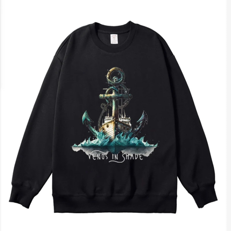 Harajuku Classic Refuse To Sink Marine Sea Boat Anchor Sudadera de manga larga con cuello redondo Camiseta holgada para unisex informal y versátil