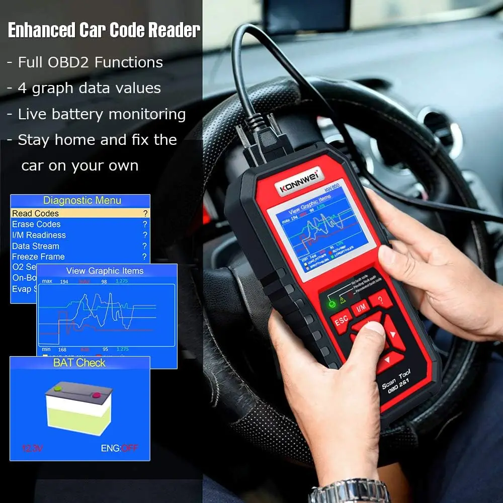 Scanner KW850 OBD2 per auto 1996+ - Strumento diagnostico per la luce del motore