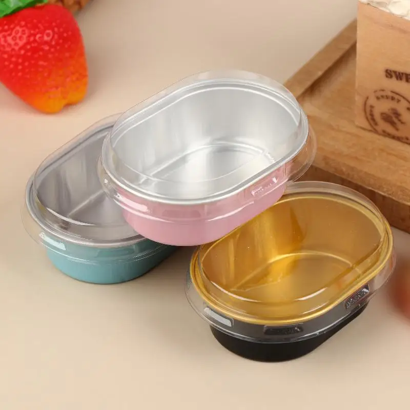 10Pcs Aluminum Foil Cake Container Cupcakes Pans Liners With Lids Heat-Resistant Foil Baking Cups Easy To Use Kitchen Tool