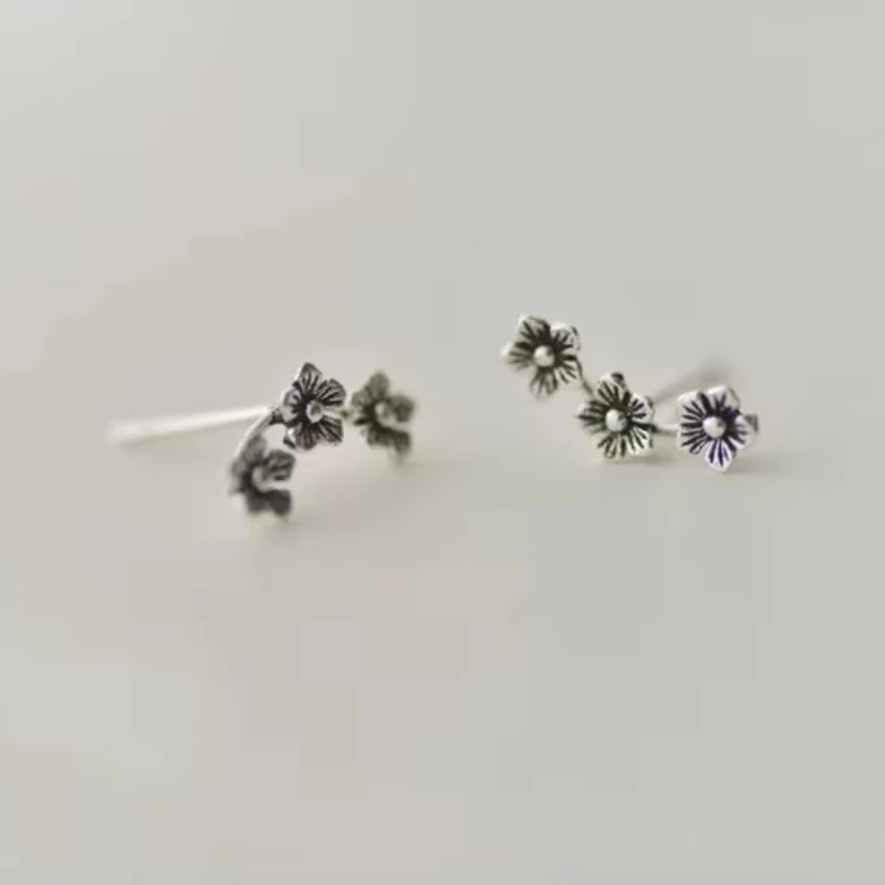 Nowa gorąca moda 925 Sterling Silver kwiaty Retro kolczyki dla kobiet dziewczynki prezent moda oświadczenie biżuteria — zdjęcie 5