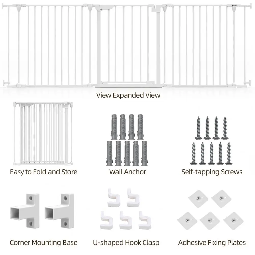 Extra Wide Pet Safety Gate,  Auto Close Baby Fence Barrier with Door Foldable Pet Playpen for Stairs Doorways Yards