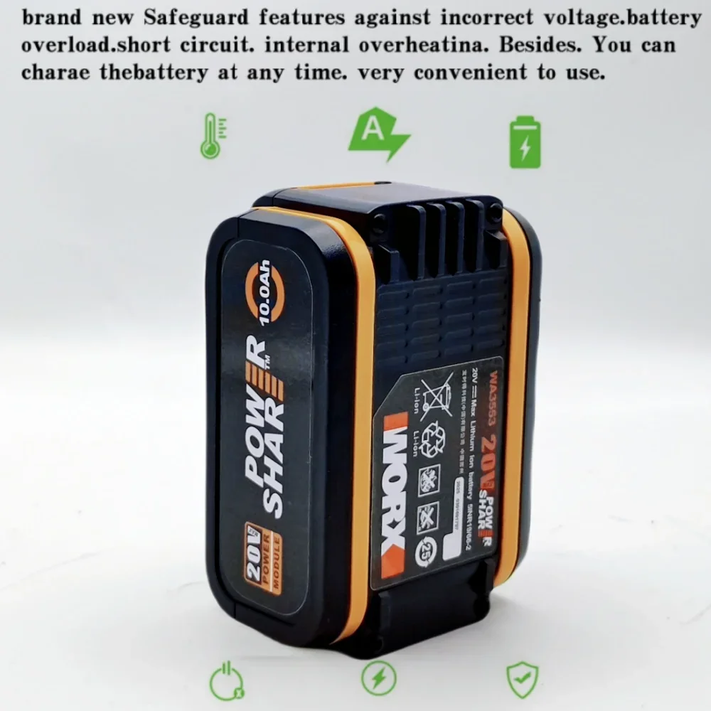 Worx 20 فولت 6.0Ah بطارية ليثيوم أيون قابلة للشحن WA3551 WA3551.1 WA3553 WA3641 WX373 WX390 أداة كهربائية مع شاحن