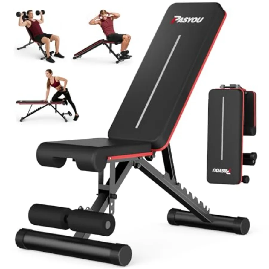 

Регулируемая складная скамья для жима для домашнего спортзала, выдерживающая нагрузку до 300 кг, с функциями наклона, угла наклона и прямого положения, для силовых тренировок всего тела