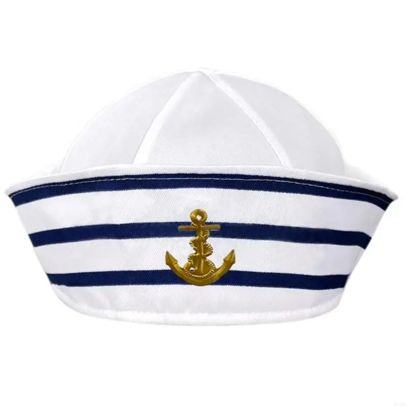 Cosplay Sailor Hat with Print White& Blue Captain Marine Hat for Woman Men Funny Cosplay Hat Accessories 6XDA