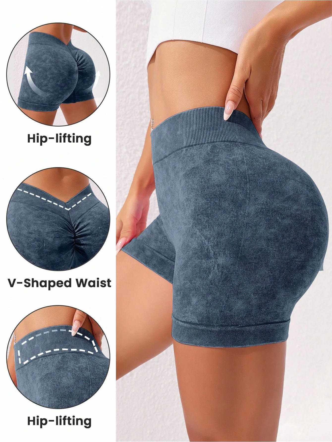 V‑Waist Seamless Butt Lifting Yoga Biker Shorts Women Tie‑Dye Wash Fitness Compression Shorts