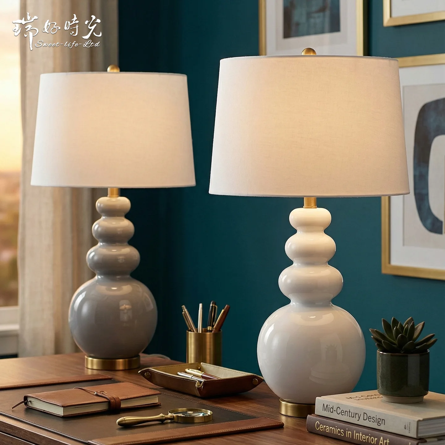 Modern Minimalist Ceramic Gourd Standing Light Fixture Bedroom Beside Lamps Study Book Lighting Living Room Decor Illumination