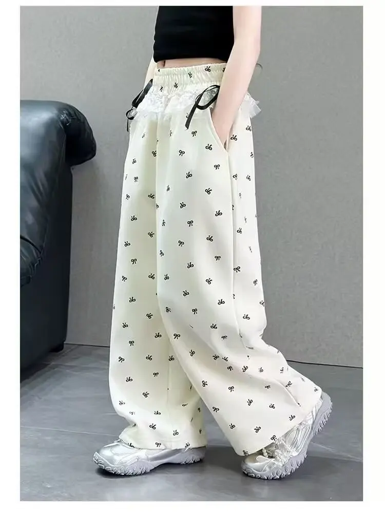 UNITIM Frühlingshosen mit Schleife für Mädchen, bedruckte Wide-Leg-Hosen für Teenager-Mädchen, lockere Kinderhosen, Freizeithosen für Kinder, 5–14 Jahre – Detail 17