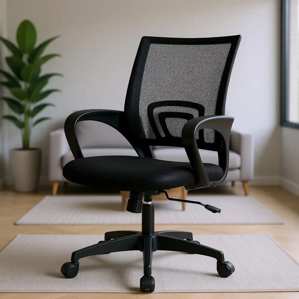 

Swivel Desk Chair with Breathable Mesh Back, Lumbar Support, Adjustable Height, Padded Seat, and Wheels for Men & Women