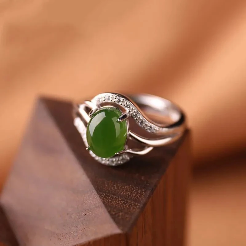 Creative Design Rose Gold Inlaid Natural Jasper Oval Opening Adjustable Ladies Ring Elegant Charm Silver Jewelry