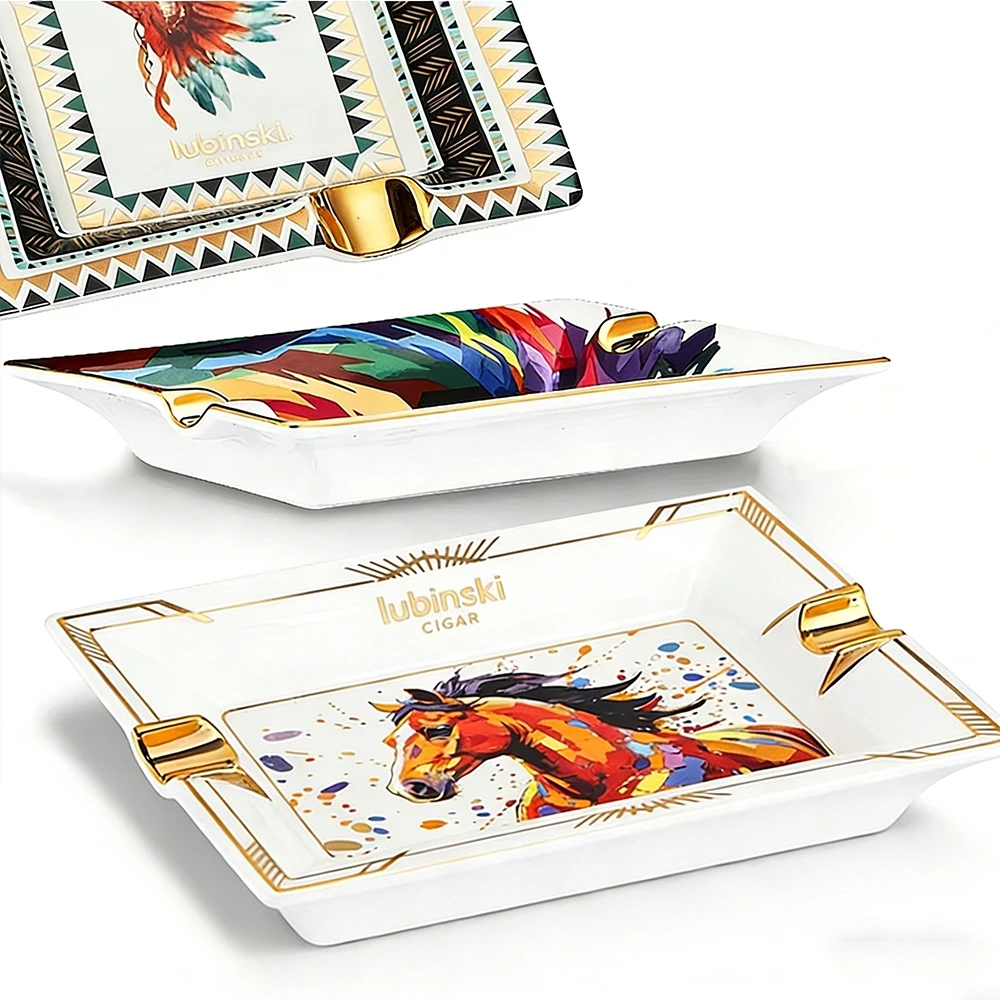 

LUBINSKI Colorful Ashtray Cigar Smoking Tool Portable 2 Tube Home Cigar Ash Tray Holder