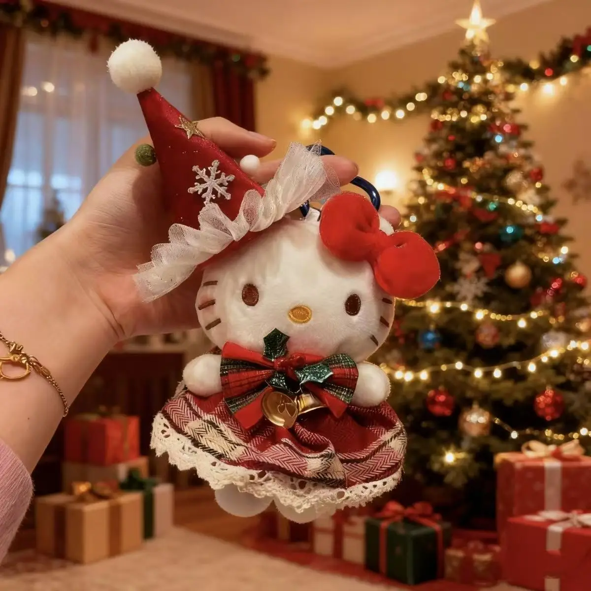 Sanrio Hello Kitty Niedlicher Cartoon Weihnachtsmann Herbst Winter Plüsch Schlüsselanhänger Paket Ornament Freund Mädchen Geburtstag Weihnachtsgeschenke