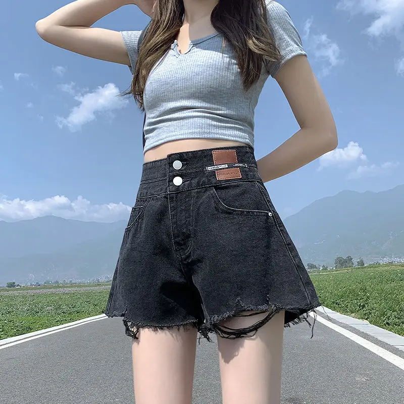High Waisted Denim Shorts for Women's Summer Slim 2024 New Loose Wide Leg Slimming A-line Spicy Girl Hot Pants
