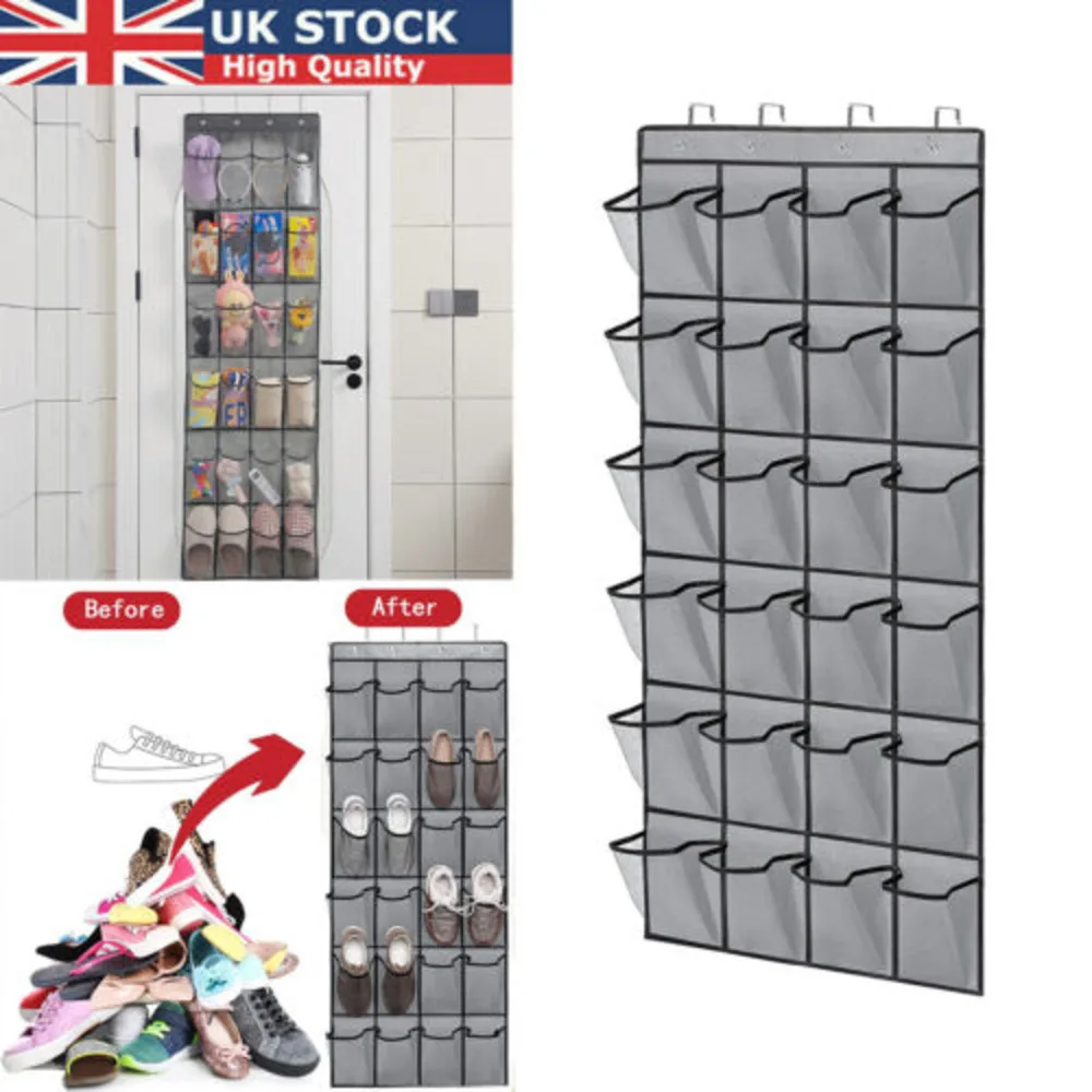 24 Pocket Over The Door Hanging Shoe Holder Shelf Rack Storage Organiser Hook