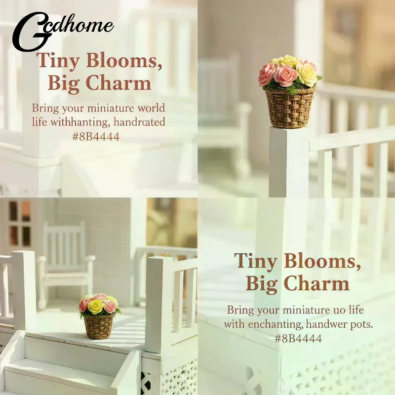 Mini Simulation Potted Flowers Flower Basket Dollhouse Miniature Decor Photo Props Home Scene Accessories
