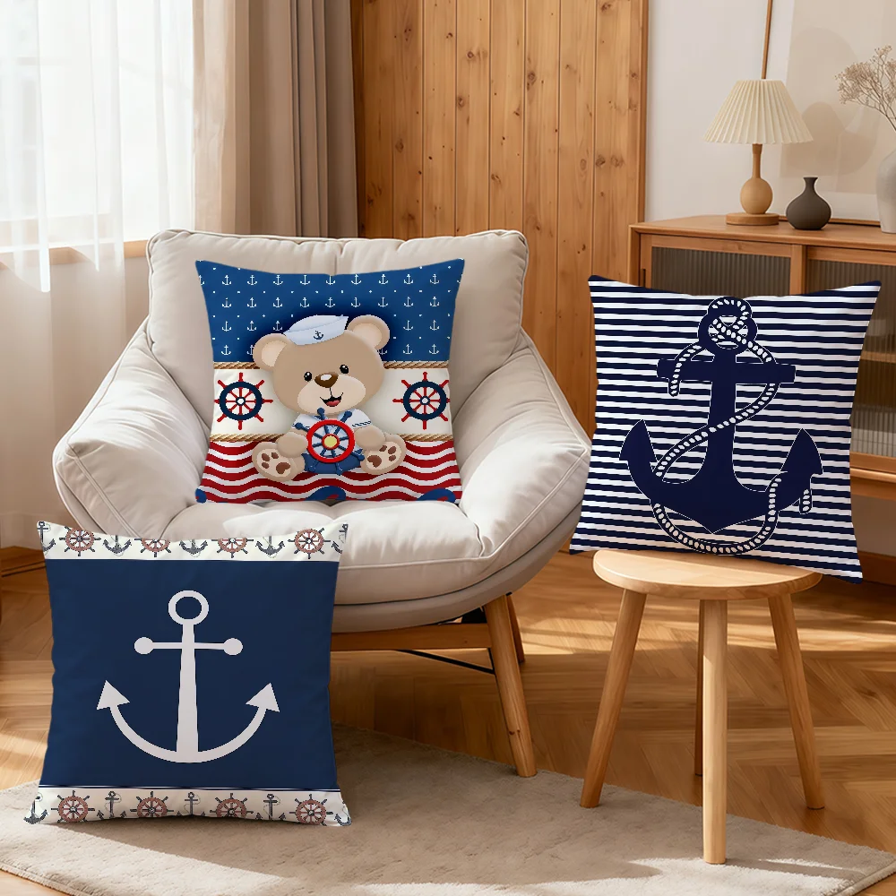 Fashion Cool Pattern Anchor Stripes Symmetric Soft Pillowcase Sofa Home Living Room Bedside Decor Pillow Cover Gift Party Hogar