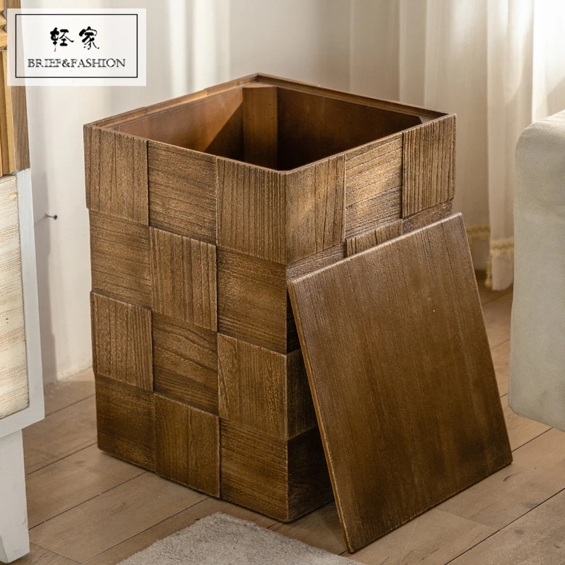 wabi-**** retro solid wood coffee table, American living room sofa side table, hollow storage bed and breakfast