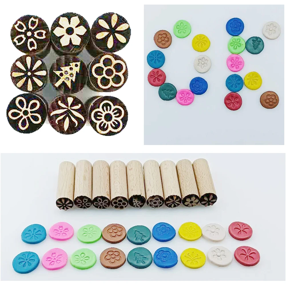 Mini Clay Stamp Emboss Seal Wooden Block, Pottery Ceramic Polymer Clay Tool DIY Jewelry Impression Art Hobby Supplies 1.5cm