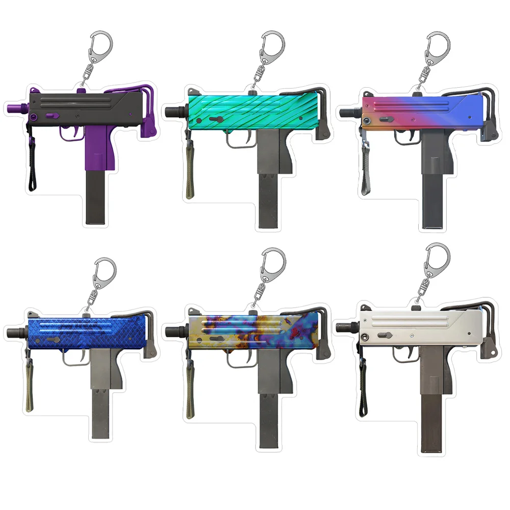 CS2 الذهاب لعبة سلاح SMG MAC-10 Pipsqueak المطارد Graven صندوق إضاءة الحرارة آخر الغوص سلسلة مفاتيح مصنوعة من الأكريليك لعبة حقيبة قلادة هدية عيد #1