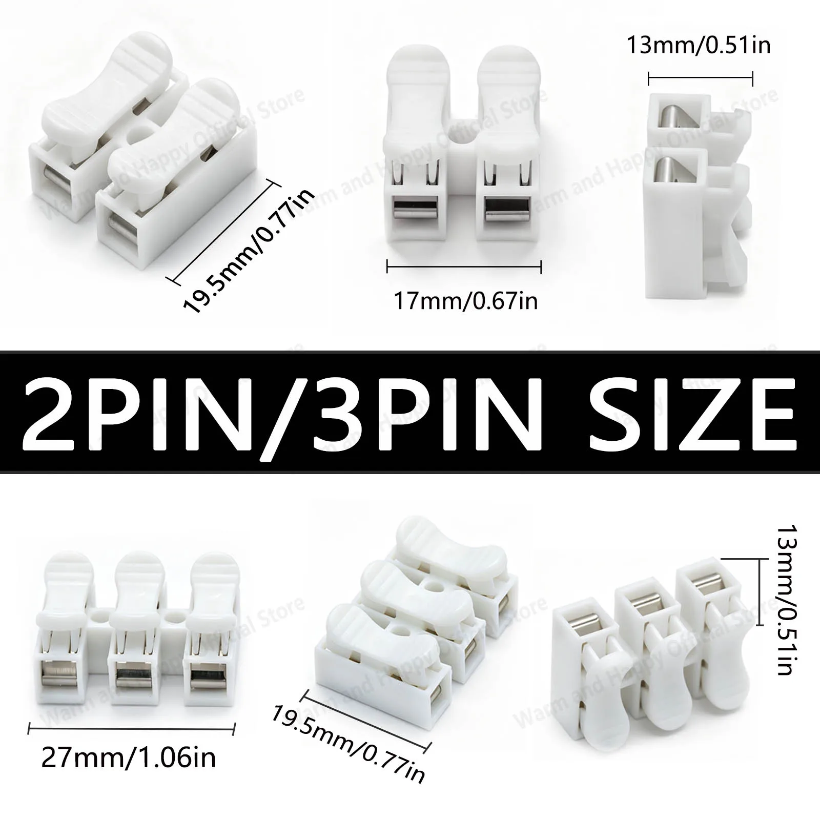 50pcs 100pcs 2Pin 3Pin Push Quick Wire Cable CH2 CH3 Connector Spring Loaded Electrical Connectors for Lighting Electrical