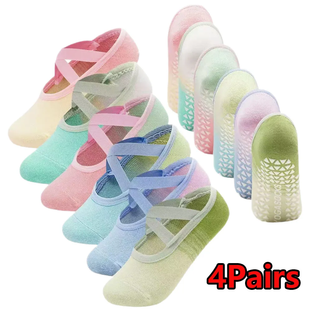 

4 пары градиентных силиконовых носков для йоги для женщин: для пилатеса, фитнеса, танцев, занятий в зале, с усиленным сцеплением, без задника, спортивные, невидимые