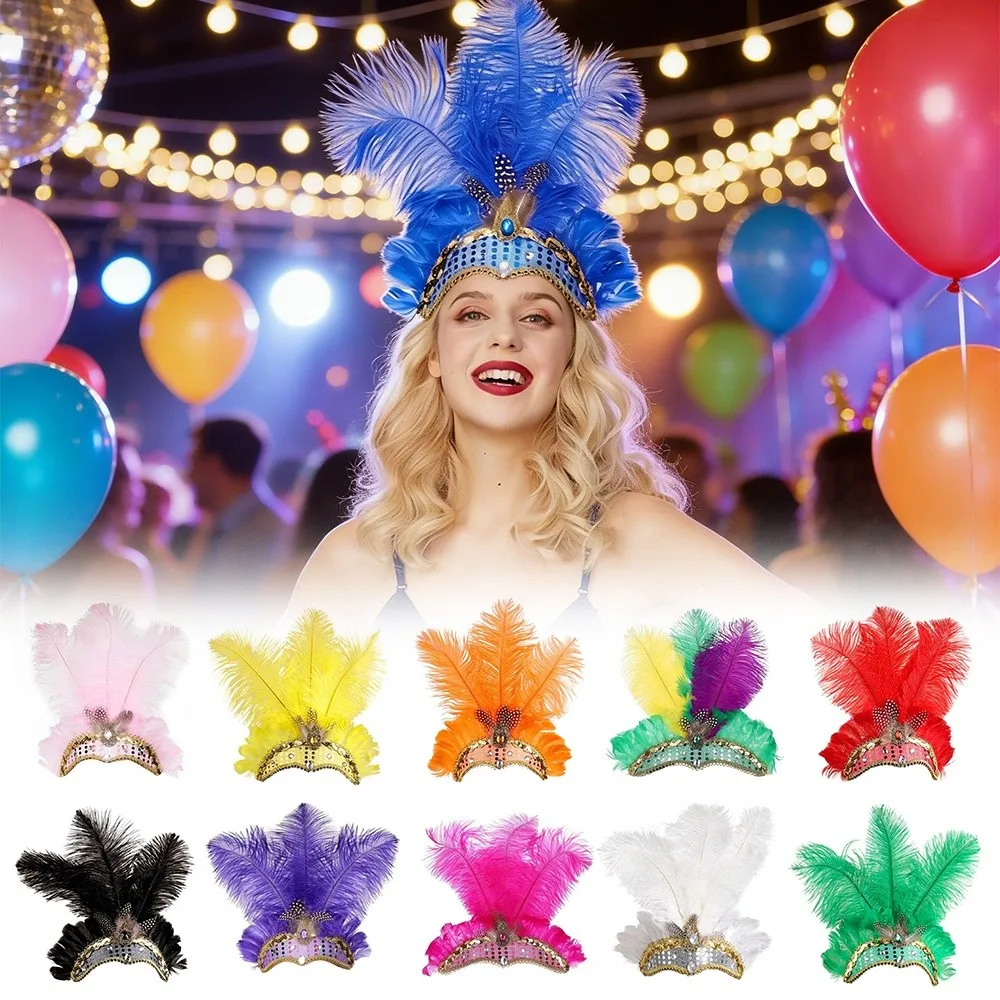 

Fashion Colorful Feather Headpiece Stage Performance Brazilian Carnival Showgirl Headband Decorative Hair Band Carnival Events