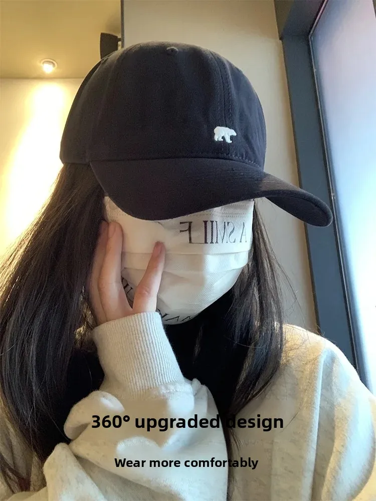 High Quality Embroidered Polar Bear Baseball Cap Unisex Winter Wide Brim Small Face Vintage Soft Top Duckbill Hat for Men And...