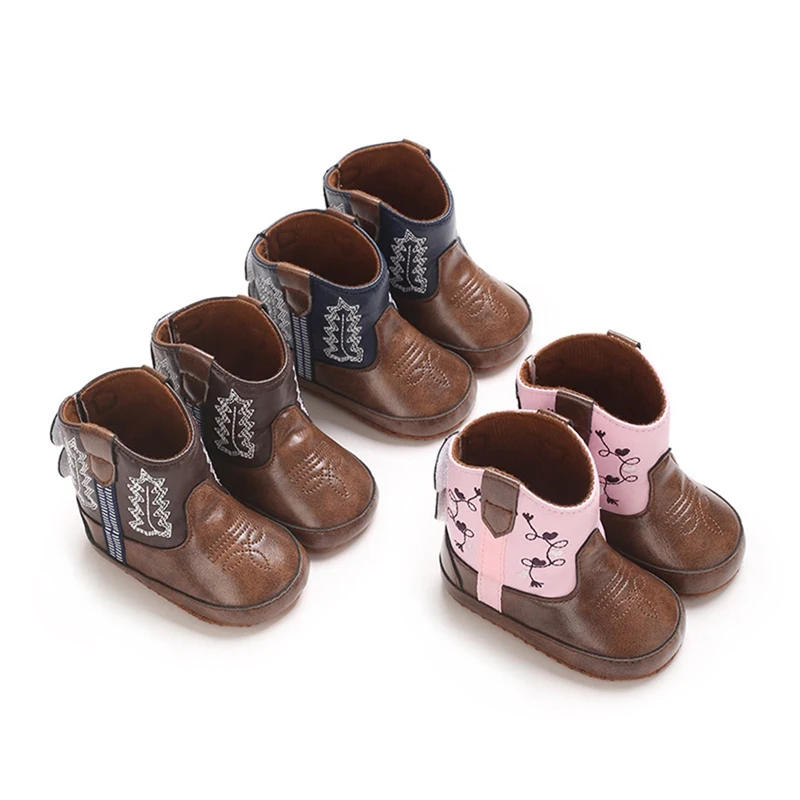 Winter Autumn Baby Shoes Western Denim Midsole Boots Infant Boys Girls PU Printing Soft Bottom Anti Slip Casual Walking Shoes