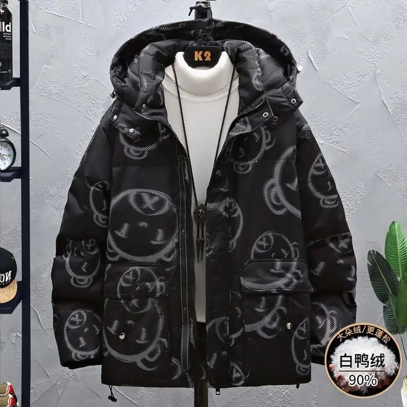 Autumn and Winter Keep Out The Cold Keep Warm Men Clothing Down Jacket Fashion Versio Printing Work Clothes Hooded Western Style