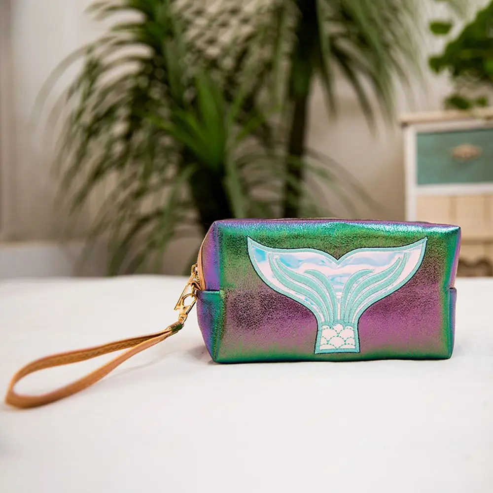Creative Necessary Lovely Mermaid Pattern PU Leather Cute Cosmetic Bag Storage Bag Laser Bag Makeup Bag