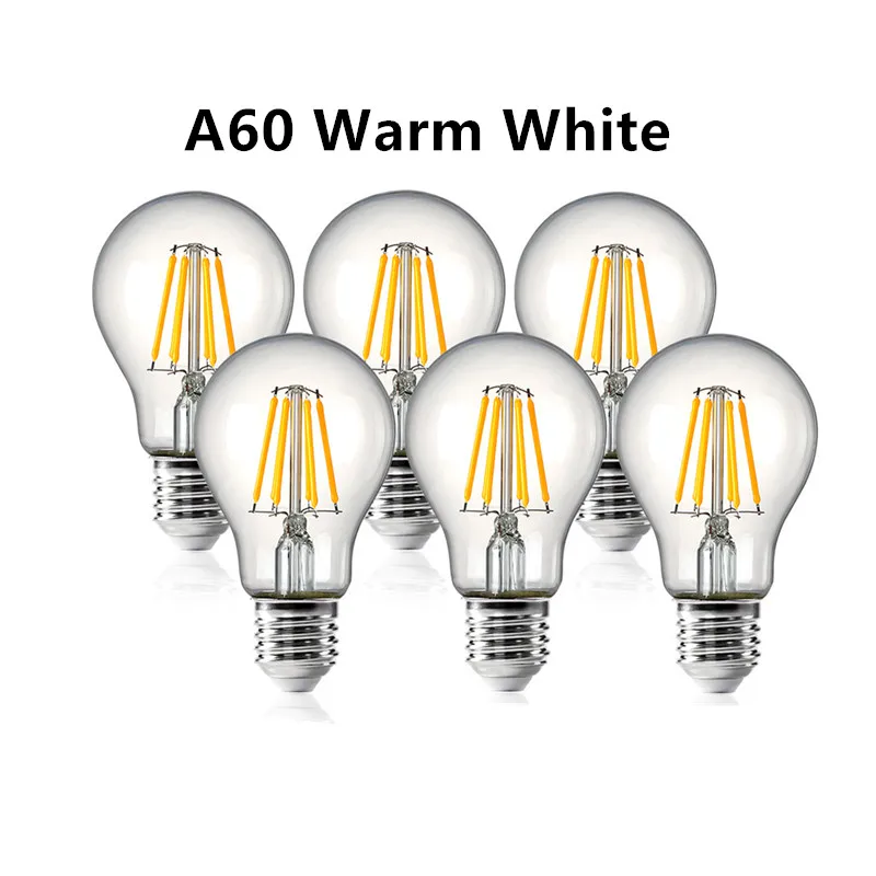 6PCS Antique Retro Vintage Edison LED Lamp Light  E27 Incandescent A60 Warm White AC 220V 4W 6W 8W Bulbs For Home Decoration