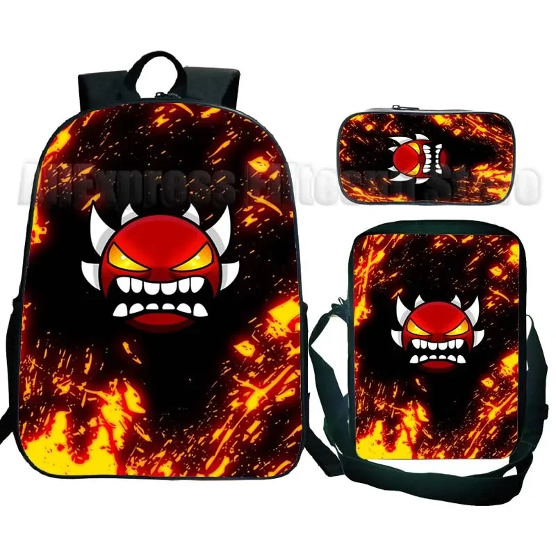 

Students Angry Geometry Dash School Backpacks 3Pcs/set Boys Girls Kids Anime Bagpacks with Pencil Case Shoulder Bag Mochilas