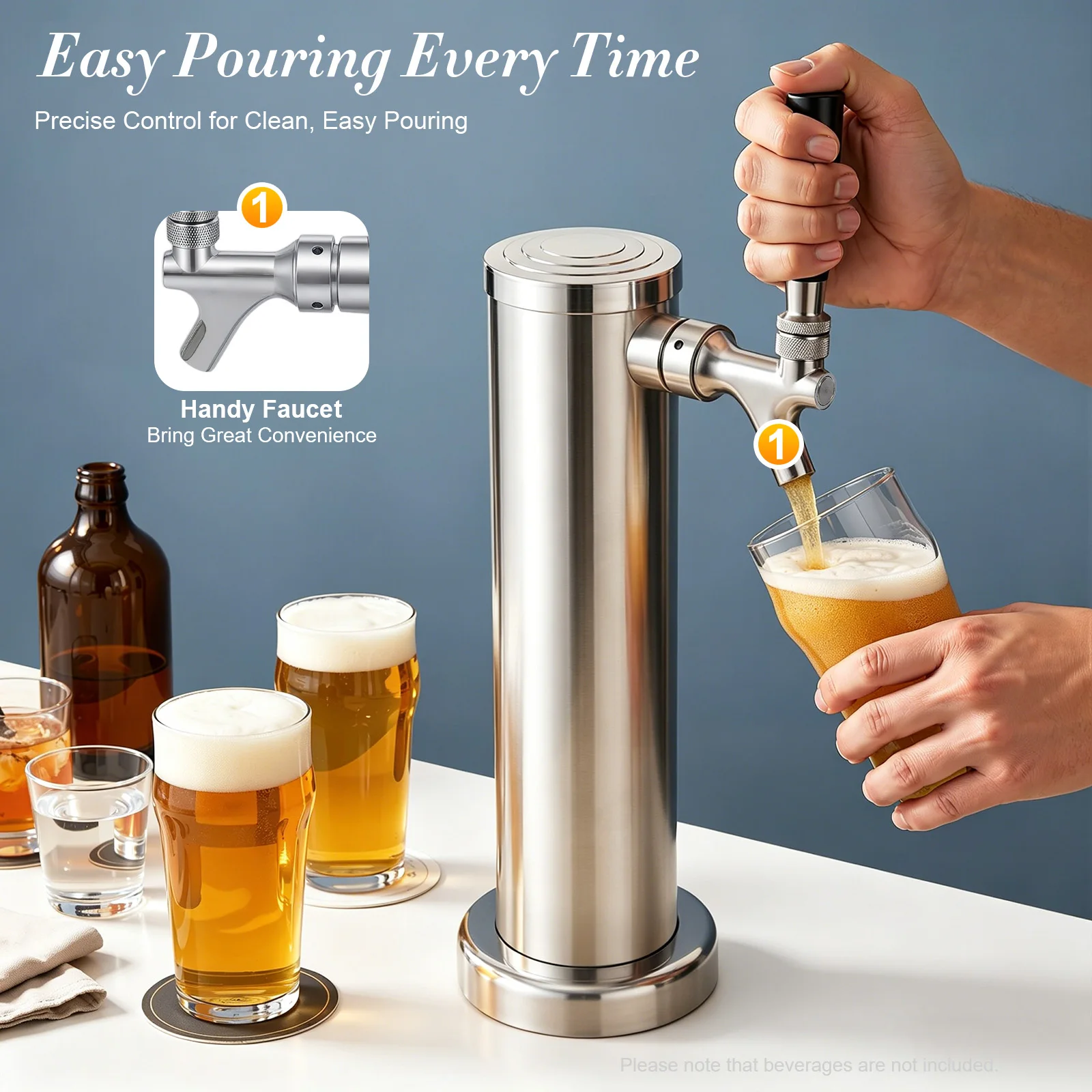 Stainless Steel Draft Beer Tower Set Single Tap Faucet Wine Single Head Beer Tower Beer Tower For Home Brew Bar