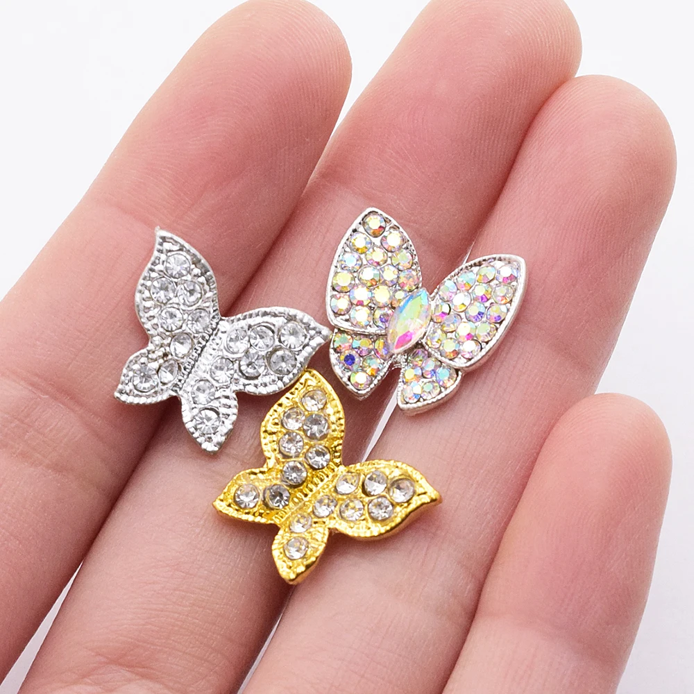 10Pcs17mm Butterfly Shape AB/ White Rhinestone garment buttons Fashion Styling Gold and silver fine shirt and skirt accessories