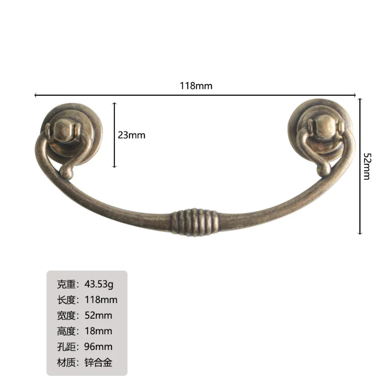 1 Stuks Antiek Brons Zinklegering Antiek Dubbel Gat Handvat Afstand 96Mm Huisdecoratie Keuken Slaapkamer Lade Handgrepen