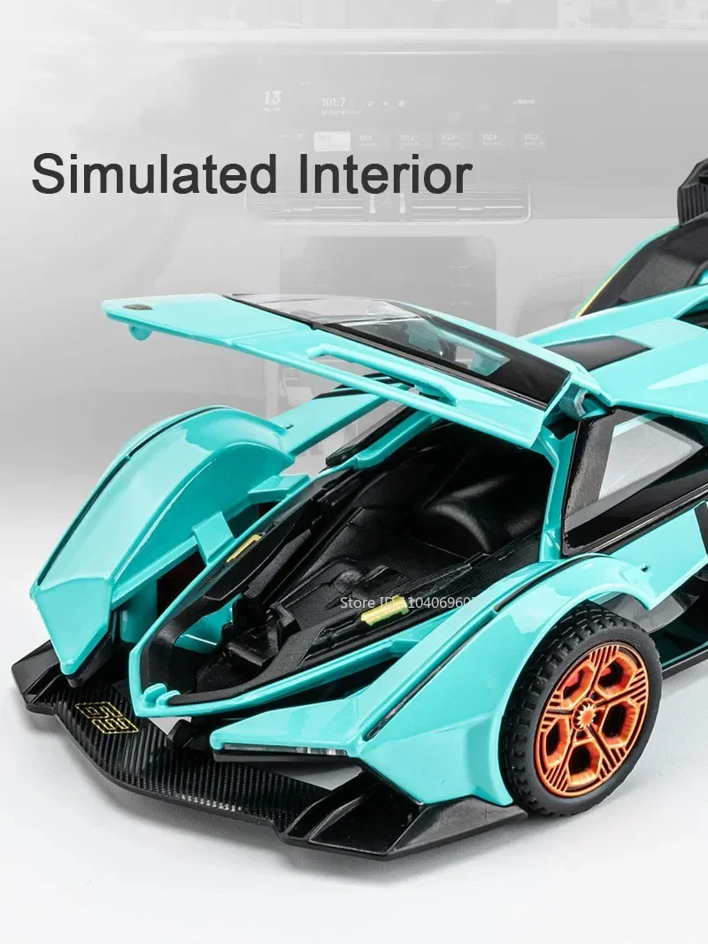 1:32 Lambor V12 GT Super Auto Modell Spielzeug Metall Druckguss Zurückziehen Musik Licht Miniatur Racing Fahrzeug Modelle Dekoration Jungen Geschenke – Detail 5