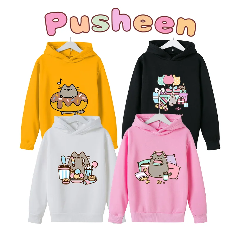 Pusheen Cat Girls Clothing Thickening Hoodies Winter Warm Sweatshirt Anime Printing Children Cute Kids Pullover Clothes Gift Hot