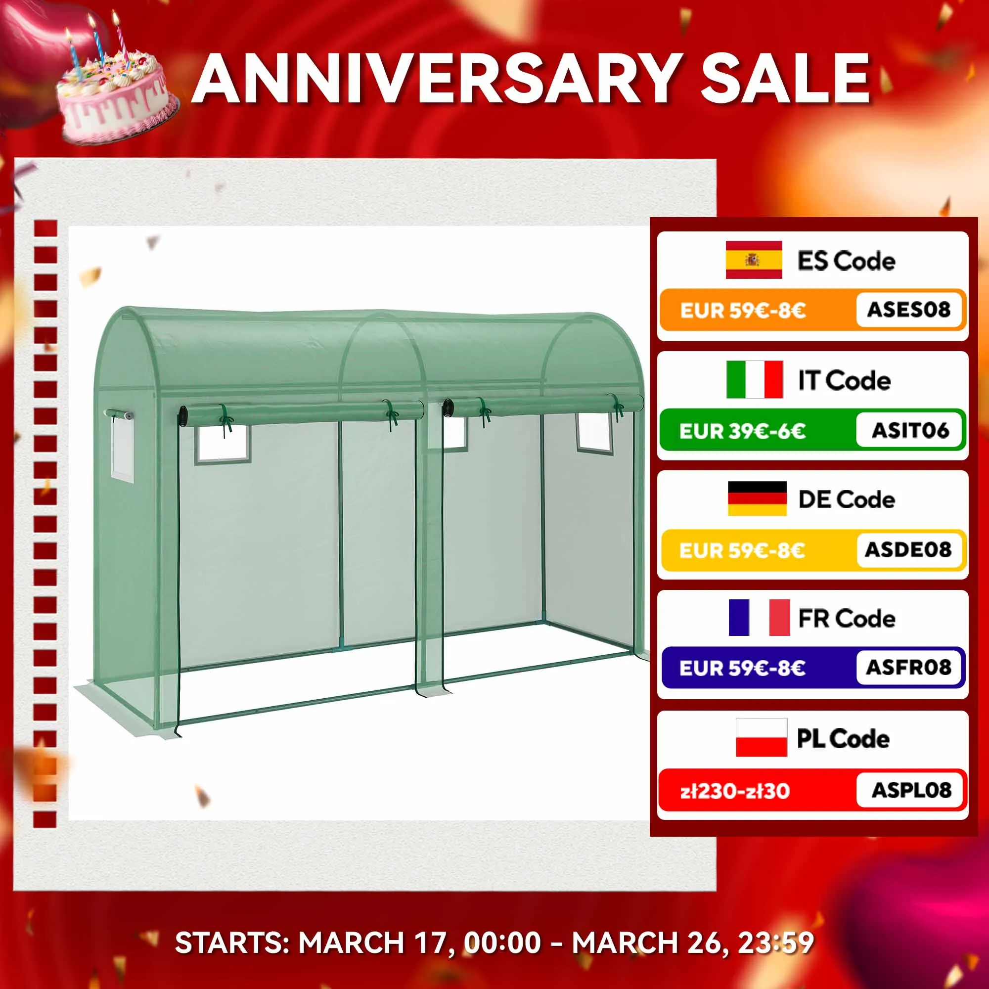 Outsunny serra giardino capannone tipo tunnel serra con 4 finestre e 2 porte di PE e acciaio