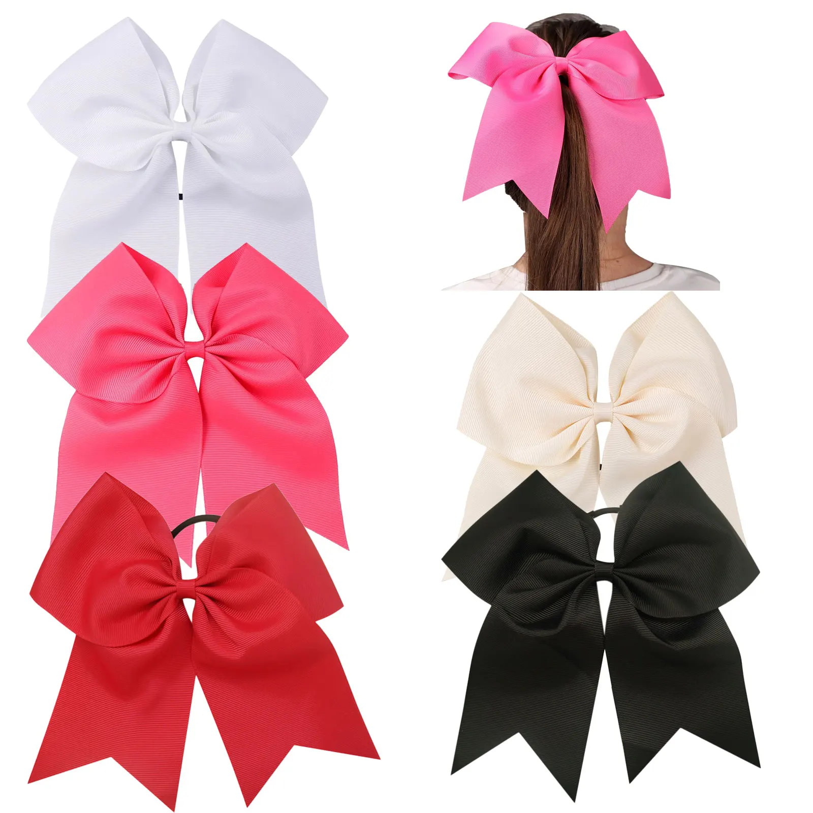 New Large Bows Hair Rope For Girls Solid Polyester Hair Ties Elastic Rubber Children Boutique Bands Kids Hair Accessories Gift