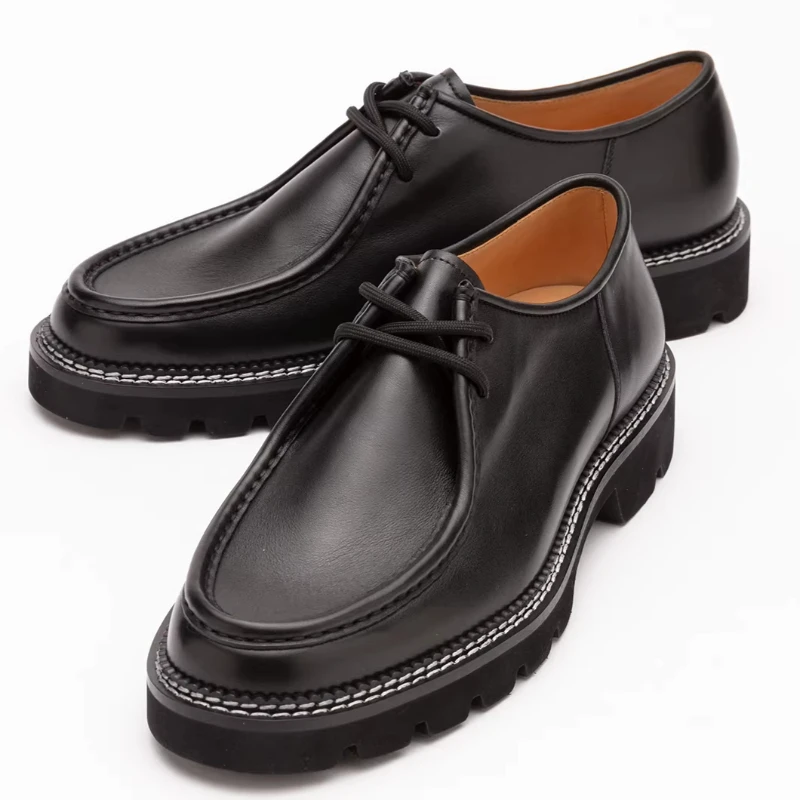 

Calfskin Kangaroo Shoes Men's Dress Shoes British Hand-sewn Derby Shoes Genuine Leather Casual Thick Sole Height-increasing Shoe