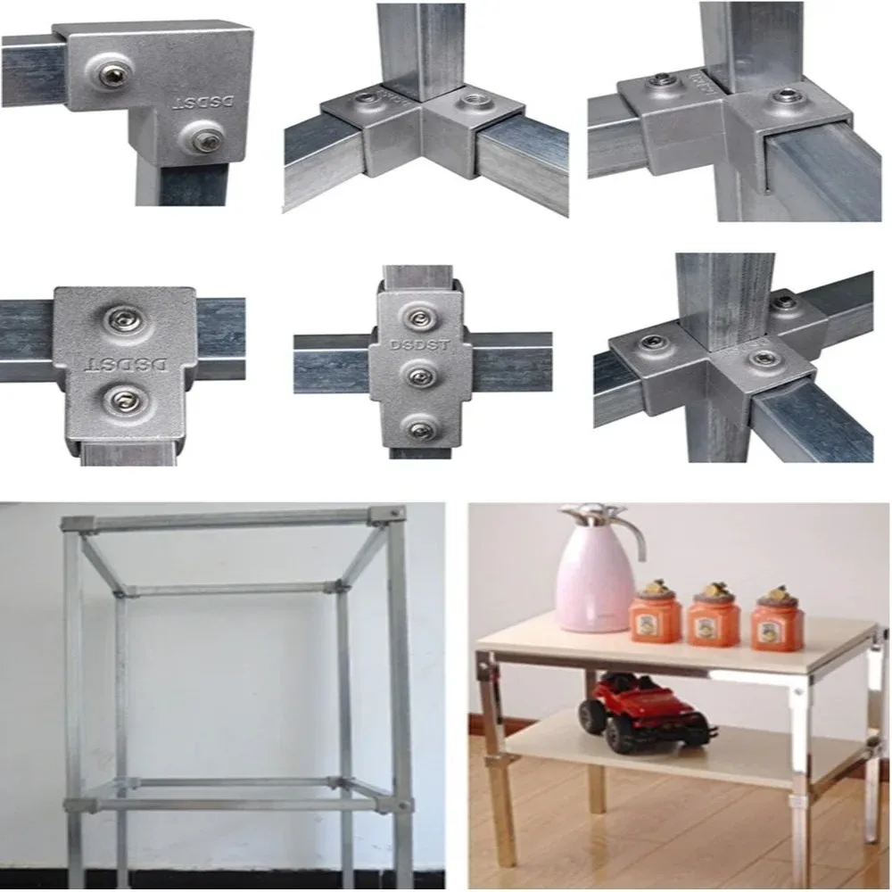 Aluminum Alloy Square Tube Fixed Pipe Clamp Connector Accessories Aluminum Alloy Elbow Three-way Square Tube Storage Rack