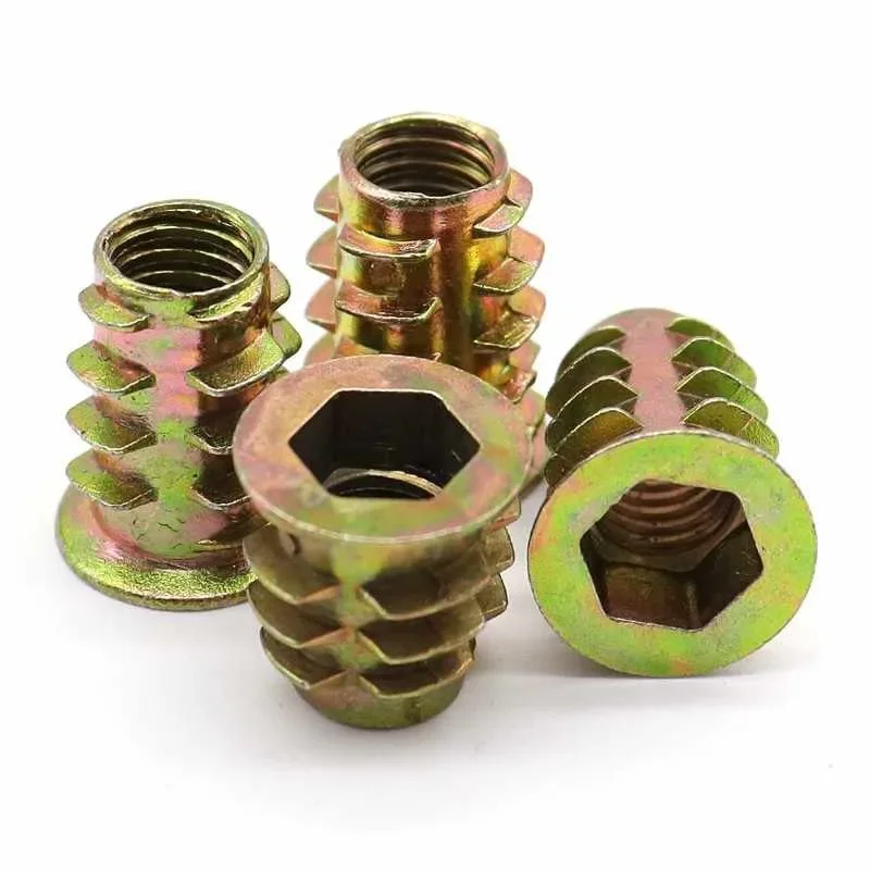 10 unidades M4 M5 M6 ~ M10 Kit surtido de tuercas de inserción de madera roscada de enchufe hexagonal de aleación de Zinc, conector de tornillo de perno métrico para muebles de todos los tamaños