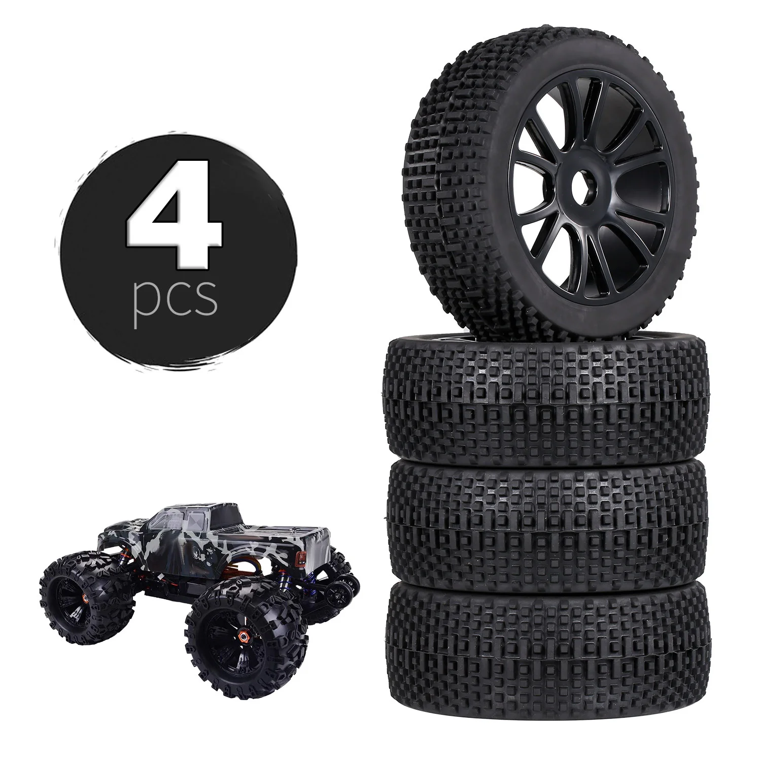 

RC 1/8 Off-Road Car Buggy Rubber Truck Tires 112MM Rubber Tyre Plastic Wheel Rim Hex Adapter 17MM for 811 8sc 94885 84-801