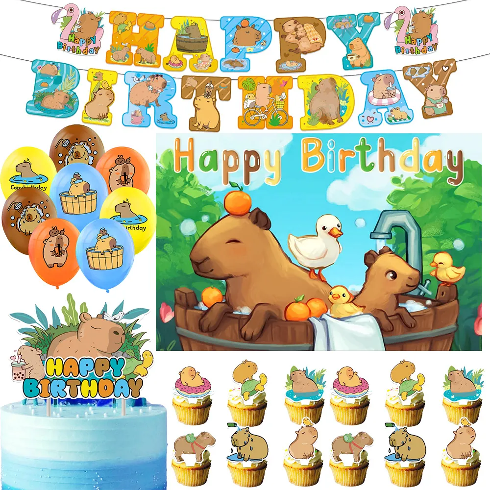 

Cartoon Cute Capybara Theme Birthday Party Decoration Supplie Cake Decoration Banner Numbers Balloon Background Baby Shower Gift