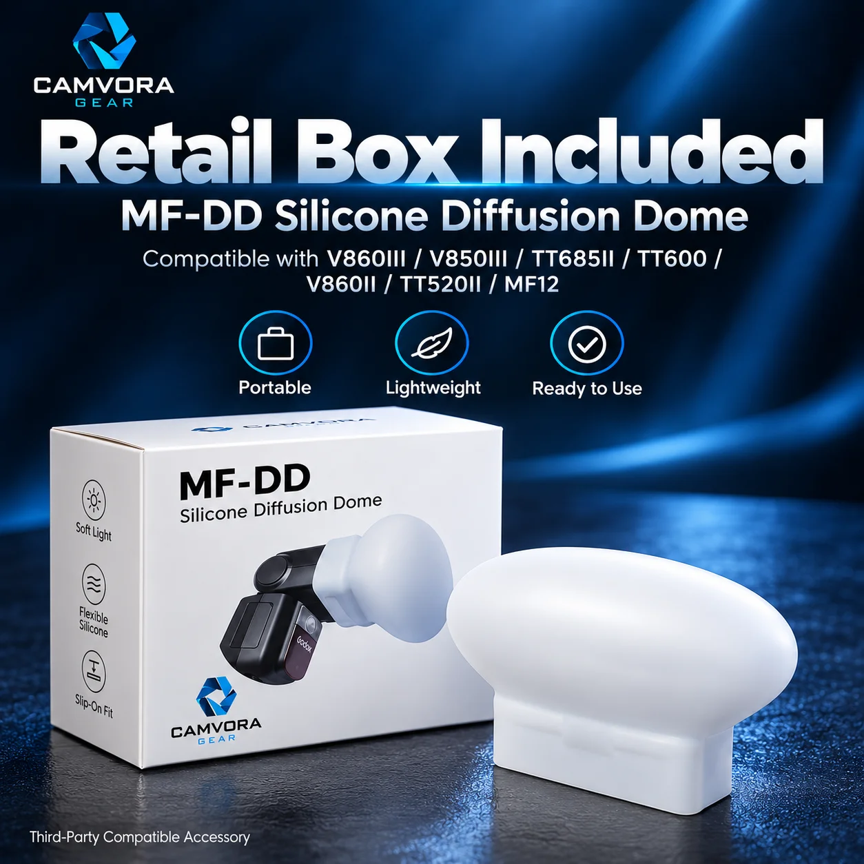 Soft Light Dome CAMVORA MF-DD Collapsible Silicone Diffusion Dome for V860II TT520II TT600 MF12 YN560, Studio Flash Accessory