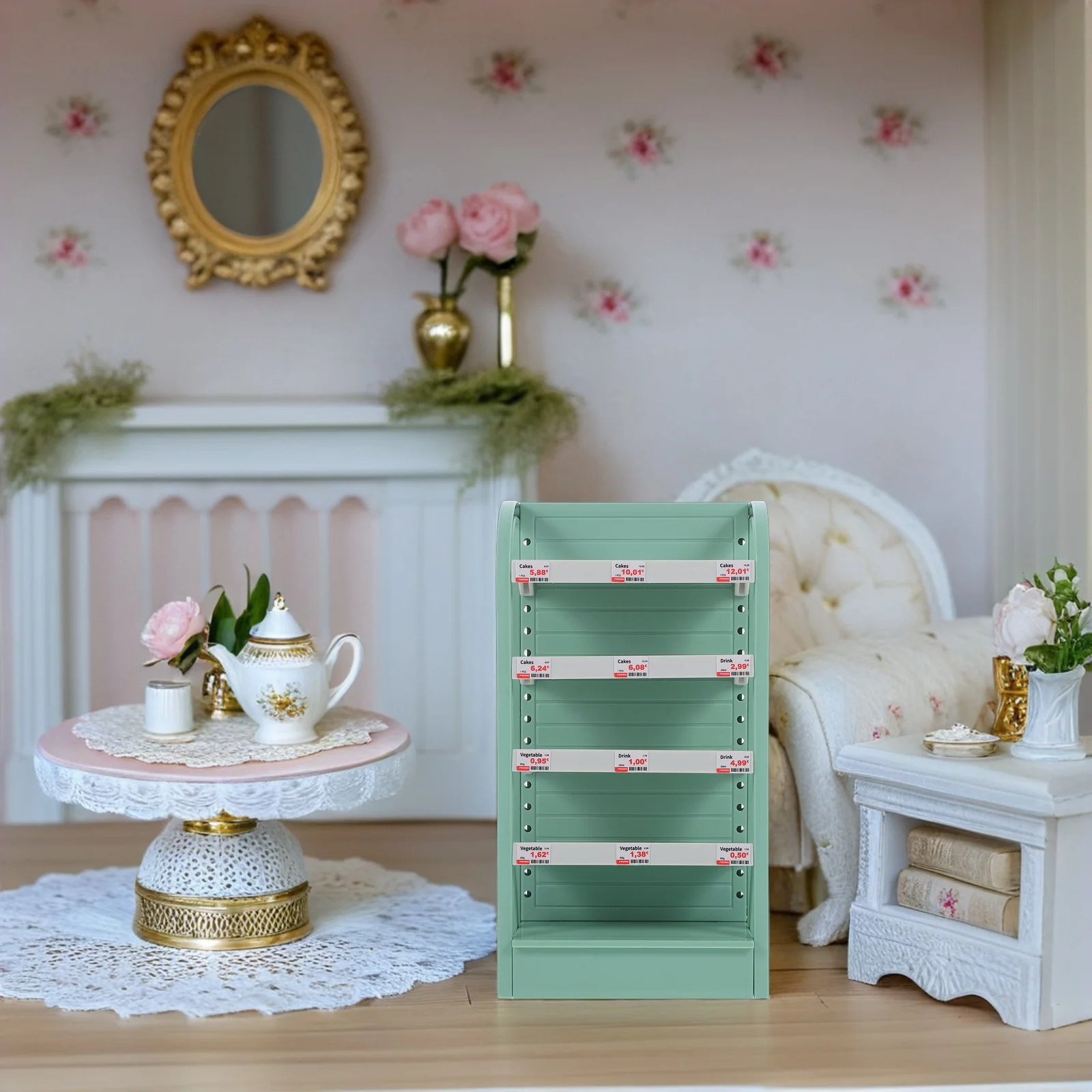 

Mini Supermarket Display Stand Shelves Dollhouse Cabinet Light Green Plastic Child