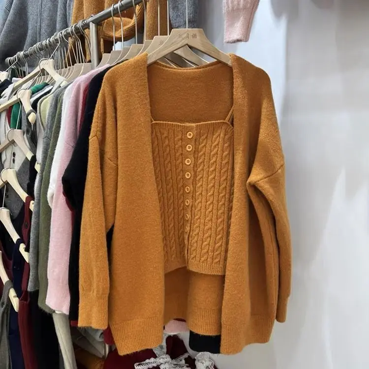

Women's New Autumn Turtleneck Sleeveless Tank Top Soft Knit Button Up Cardigan Sweater Fashion Sets